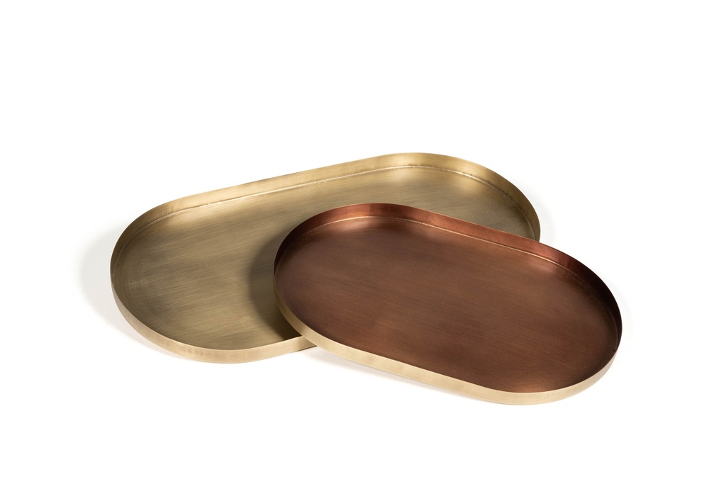 Set of 2 trays: big in brass antq/small brass antq outside and copper inside - 30 x 19.5 / 40 x 20cm - p 1/8