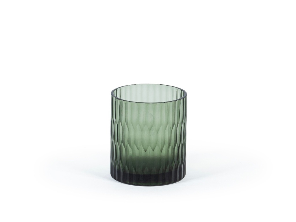 TLight holder shiny rice cut - glass - grey - Ø 8x9cm - p/6/24
