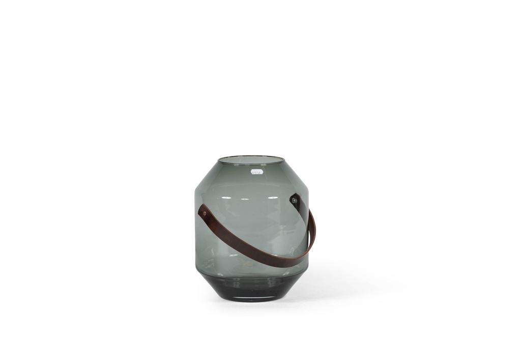 Hurricane with leather handle - glass - smoke - Ø25x30cm - p/1