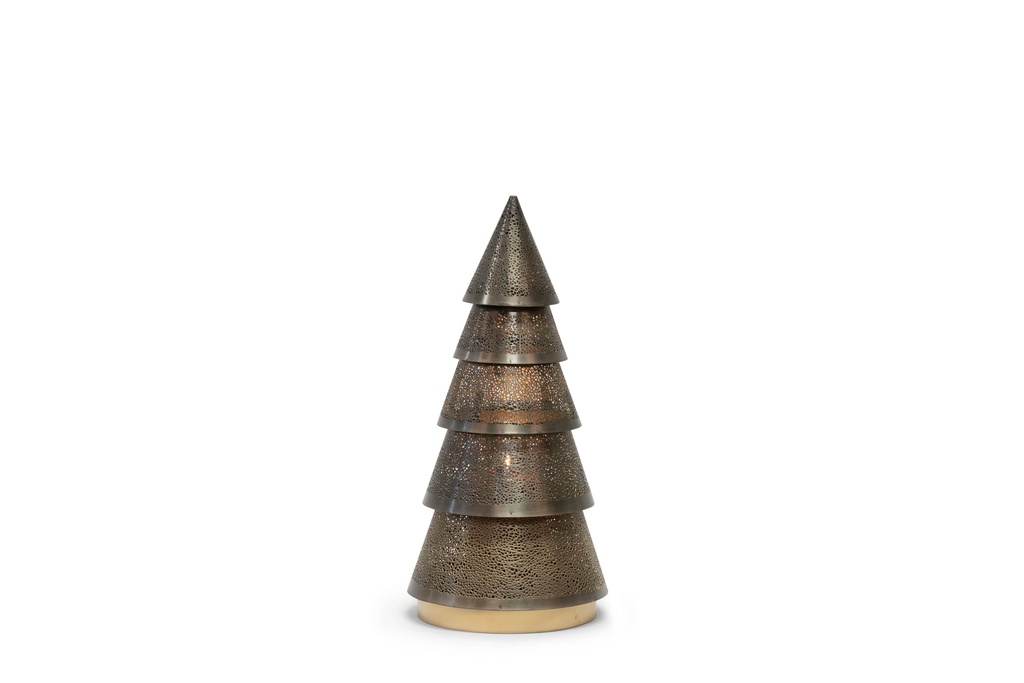 Xmas Tree candleholder M - metal - nickle antique / gold - Ø21,5x47cm - p/1/4