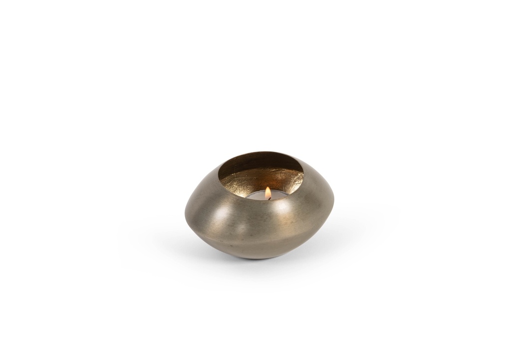 Tlight holder organic - metal - nickle antique/gold antique leafing inside -  Ø10 x 8 x 5cm - p/6/48