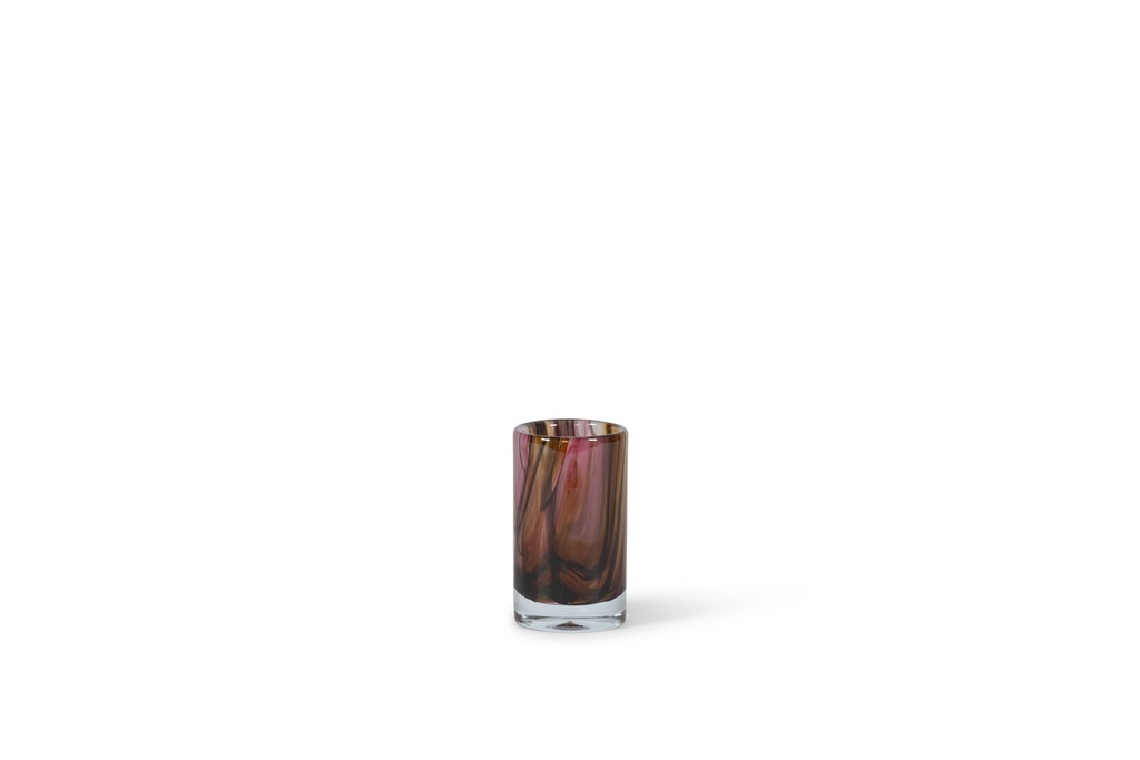 Thick votive cylinder - glass - brown/amber/purple striped - Ø7 x 12cm - p 4