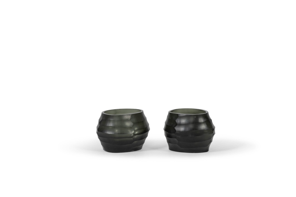 Tlight holder oval with cutting - glass - smoke - 11x9x8cm - p 4