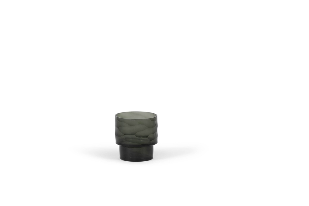 Tlight holder round with cutting - glass - smoke - Ø 8x8cm - p 4/24