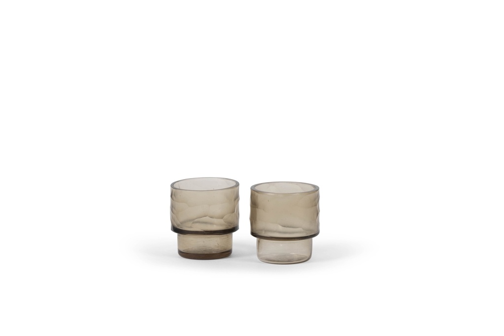 Tlight holder round with cutting - glass - light smoke - Ø 8x8cm - p 4/24