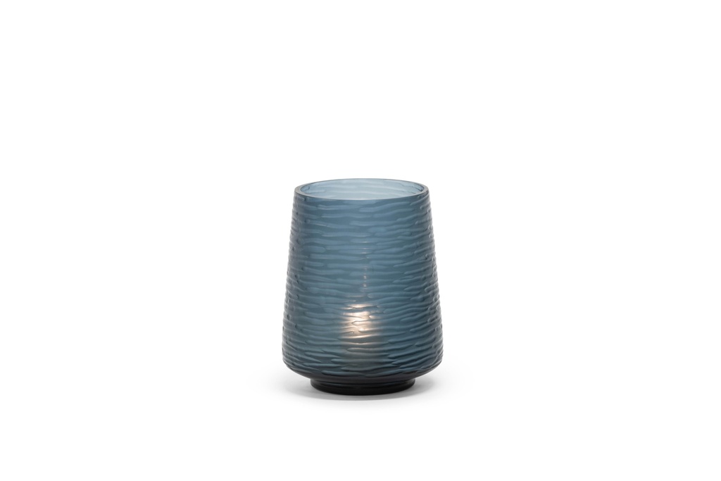 Mouthblown conical cutted vase - glass - smoke/blue - Ø17 x 23cm - p 1/2