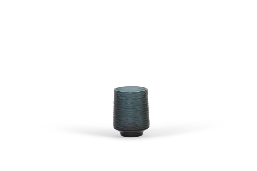 Mouthblown conical cutted vase - glass - smoke/blue - Ø12 x 15cm - p 1/12