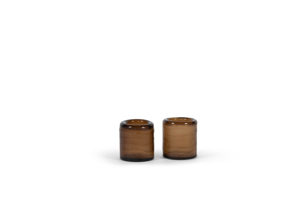 Tlight holder round with cutting - glass - copper- Ø8 x 8cm - p4/24