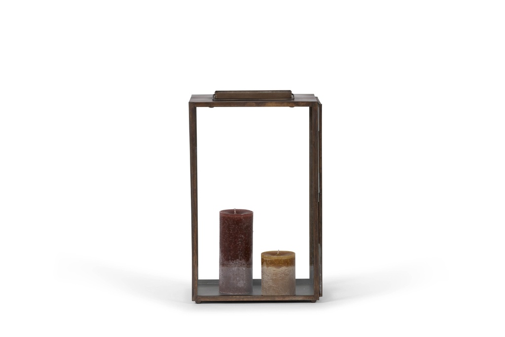 Lantern rectangular - iron/glass - aged antique - 32x21x51,5cm - p/1