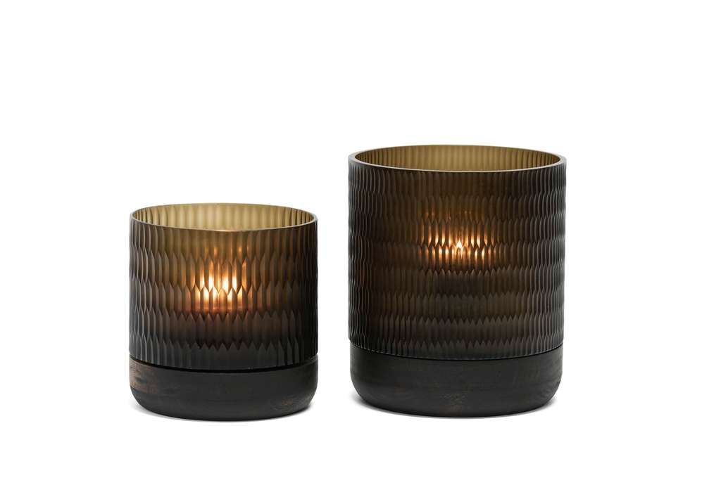 Cylinder hurricane large rice cut - glass - smoke - Ø28x 29cm - p1/1