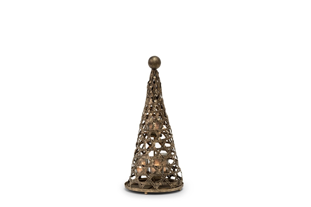 Small X-mas Tree with T-Light stand - metal - antique gold - Ø30 x 70cm - p/1