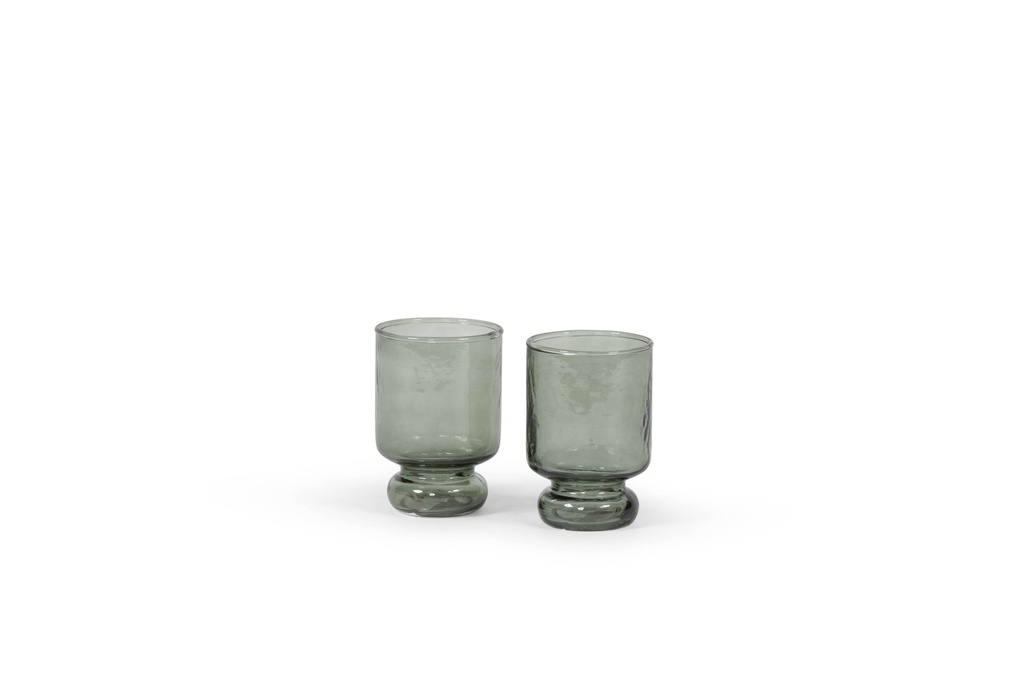 Theelight holder hammered on base - glass - dirty green - Ø 7 x 10cm - p 6/36