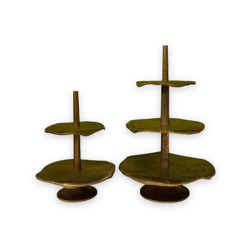 3 Tier etagère organic - metal - antique gold - Ø38x61cm - p/1