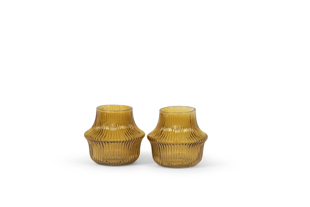 Tlight ribbed - glass - amber - Ø 13x12,5 cm - p 1/18
