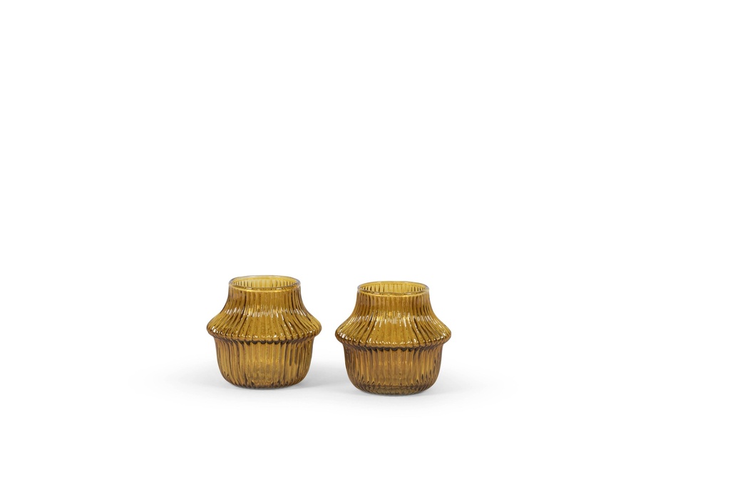 Tlight ribbed - glass - amber - Ø10 x10 cm - p 6/24