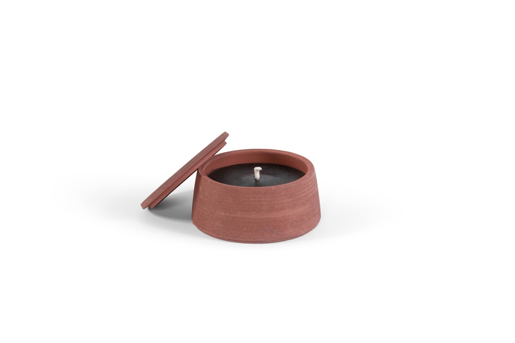 Red terracotta scented (Lavender / Rosemary / Pine / Cinnamon / Citronella) outdoor candle - Conical with cover in Black Giftbox - Ø 23x12cm - 1 ext. cot. - p /2