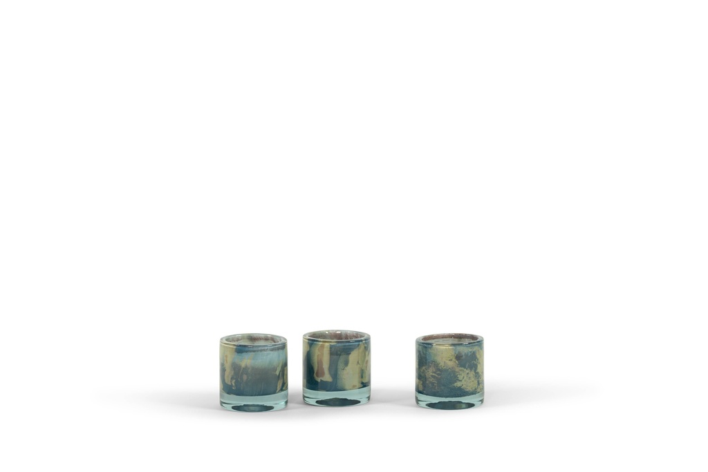 Thick votive cylinder camouflage bluegreen - Ø10x10cm - p/4/1
