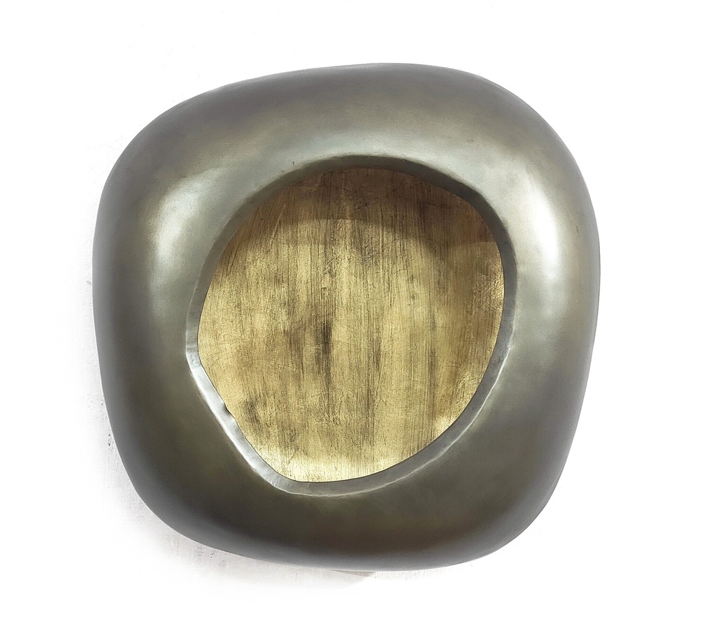 Hanging organic egg Candleholder - metal - nickel antique outside, antique gold leafing - 47x18,5x47cm - p/1/3