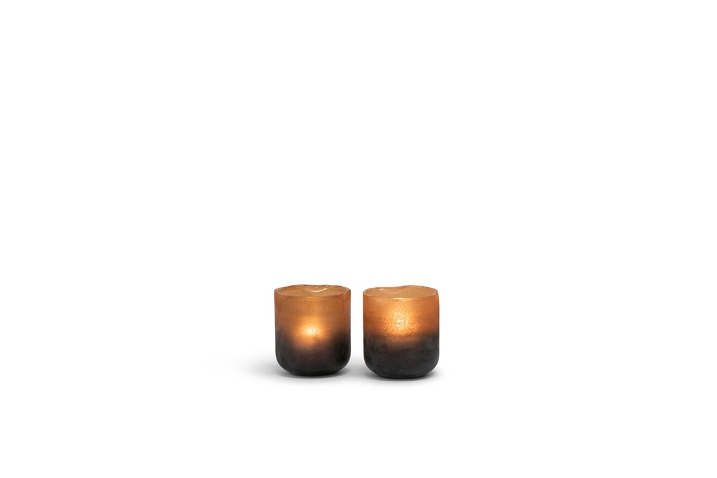T-Light holder matt - sprayed half orange half black - glass - Ø 9x10cm - 4/24