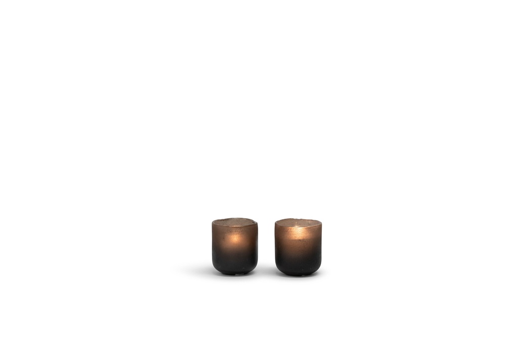 T-Light holder matt - sprayed half smoke half black - glass - Ø 7,5x8,5cm - 6/36