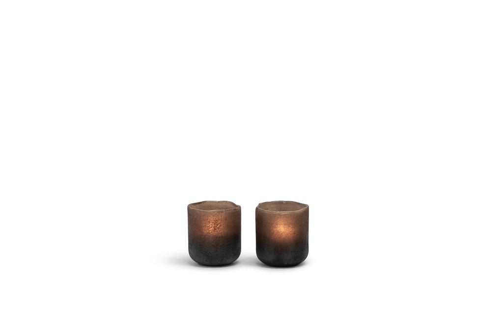 T-Light holder matt - sprayed half smoke half black - glass - Ø 9x10cm - 4/24