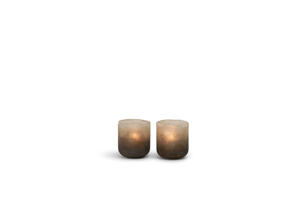 T-Light holder matt - sprayed half white half black - glass - Ø 9x10cm - 4/24