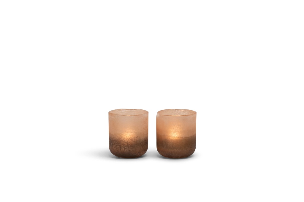 T-Light holder matt - sprayed half peach half black - glass - Ø 11x12,5 m - 1/12