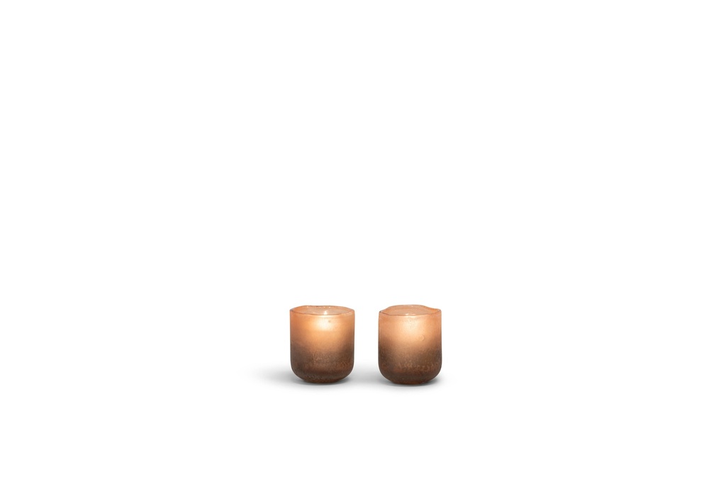 T-Light holder matt - sprayed half peach half black - glass - Ø 7,5x8,5cm - 6/36