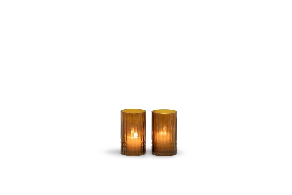 T-Light holder handcutted amber - glass - Ø 7x12,5cm - 4/24