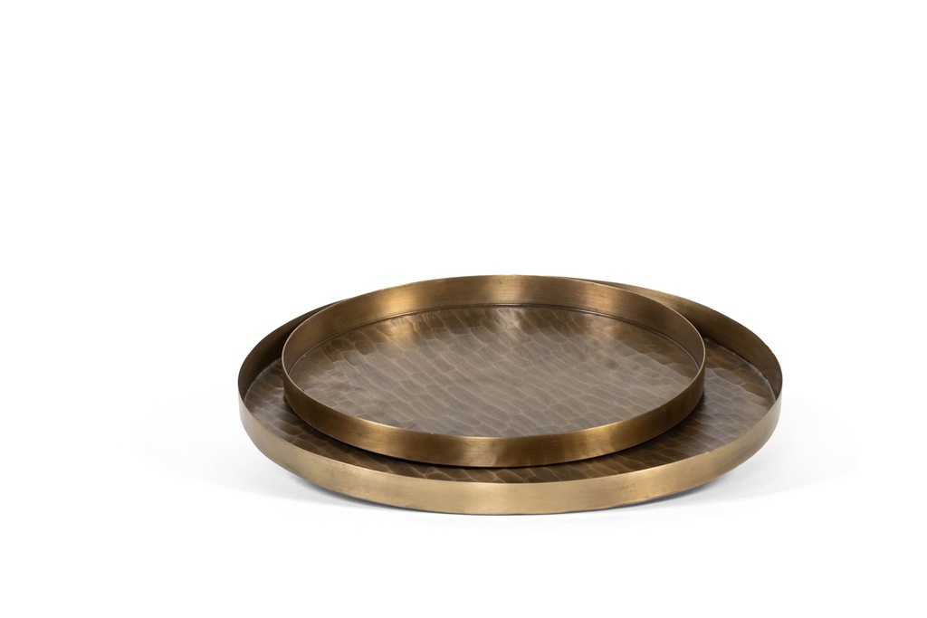 Metal tray cross texture - aluminium - brass antique - small Ø35cm - p1/10