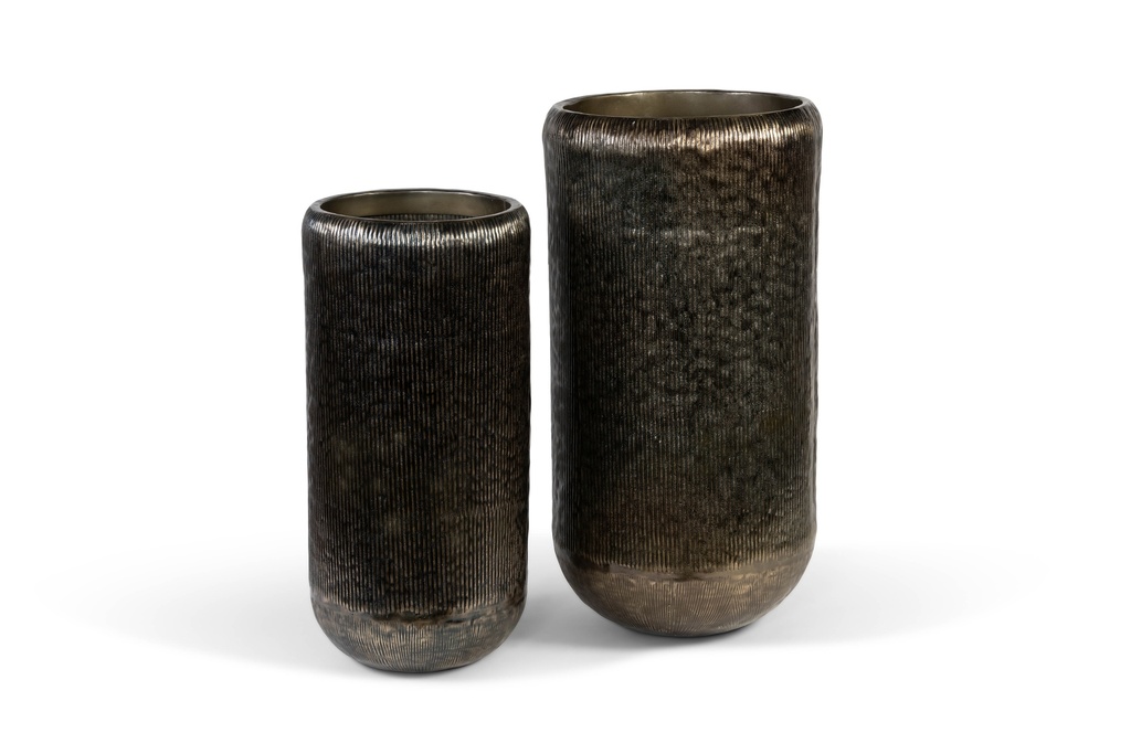 Set of 2 Cilindrical planters - aluminium - antique brass - Ø50x100cm/Ø41x83cm - p1/1