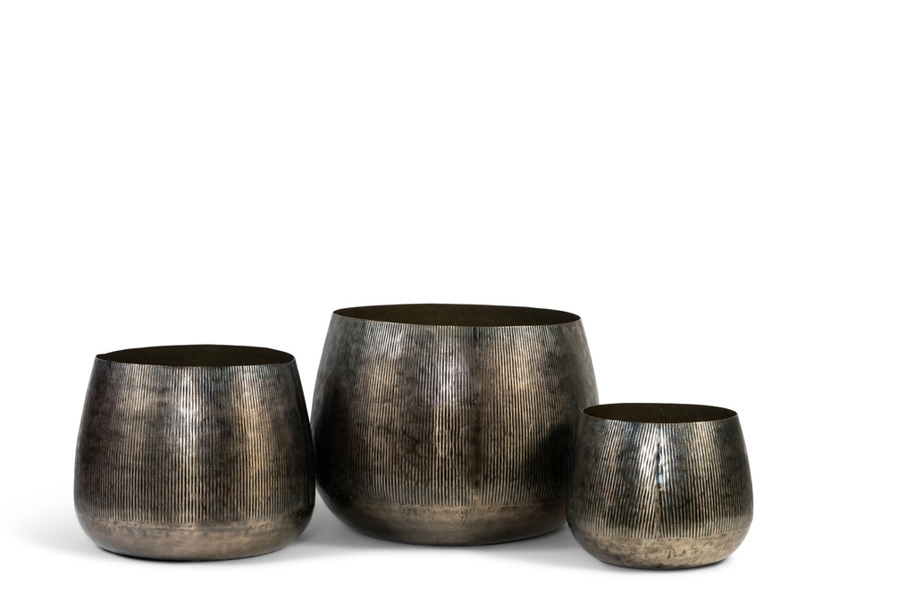 Set of 3 big planters - aluminium - antique brass - Ø63x45cm/Ø49x39cm/Ø37x29cm - p1/1