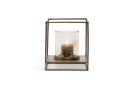 Hurricane square with round hammered glass - aluminium & glass - creamy gold & brown - small 35,5x35,5x40cm - p1/1