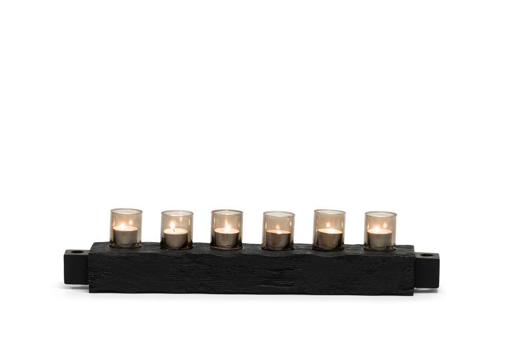 TLightholder with 6 glasses (DCGI574) incl.- wood & glass - black mat brushed + smoke - 59X9X6,5cm - p1/12
