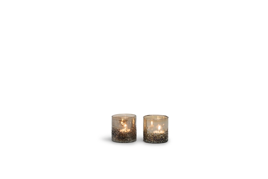 T-Light holder base stonestructure brown luster - glass - Ø 8x8cm - 4/48