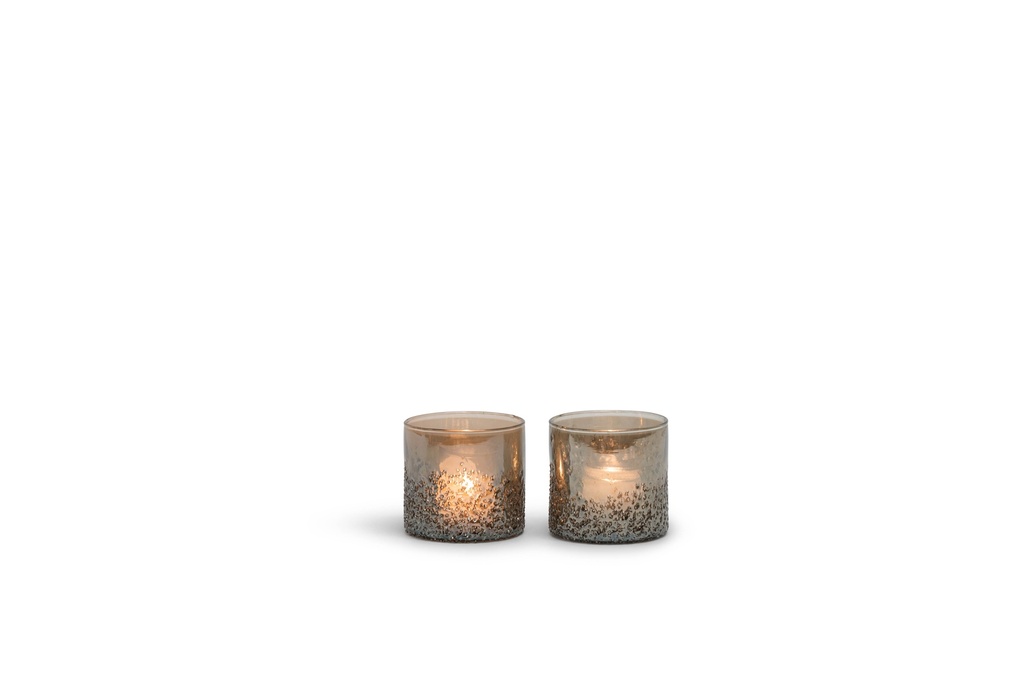 T-Light holder base stonestructure brown luster - glass - Ø 8x15cm - 4/8