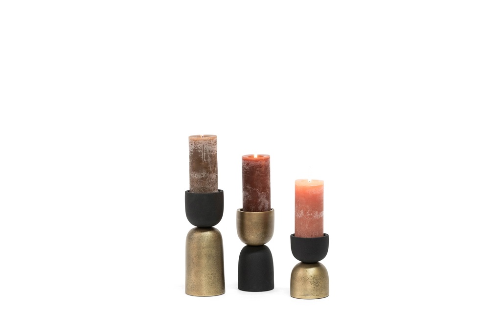Candleholder for Ø7 - aluminium - black/gold - small Ø9,5x15cm - p2/12