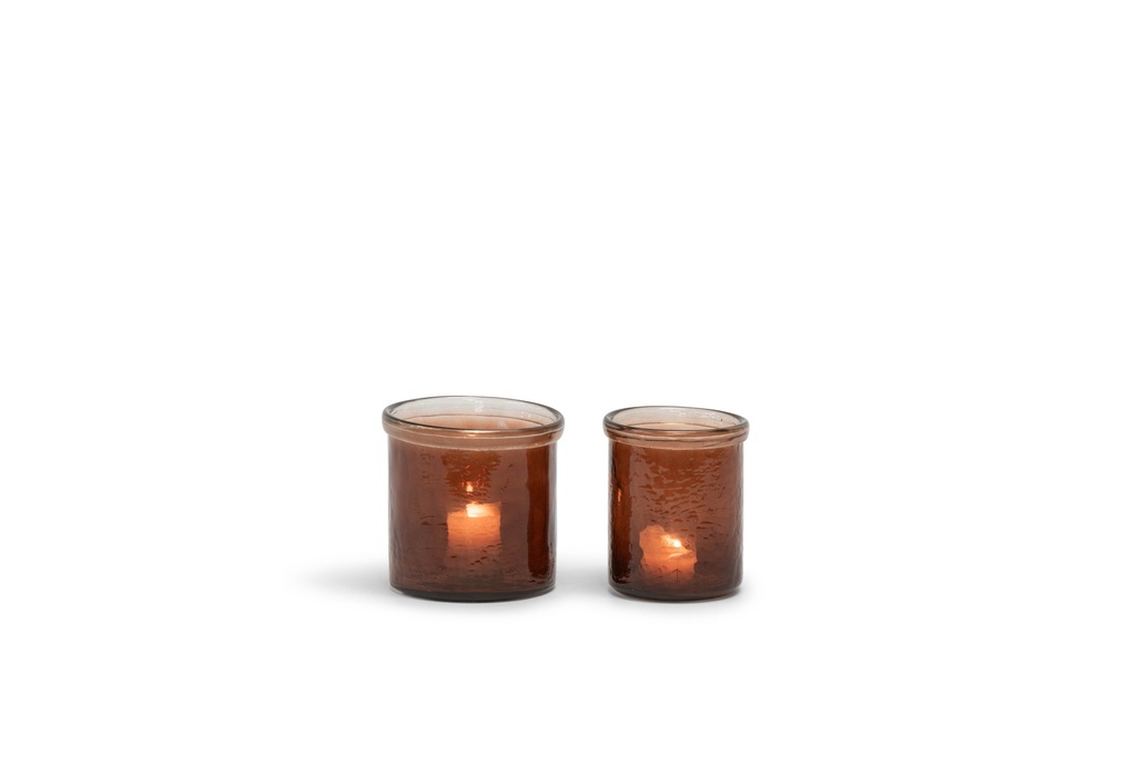 Thick votive hammered with lip shiny brown set of 2- Ø 16x16cm - Ø 13x13cm - 1 set / 2 sets