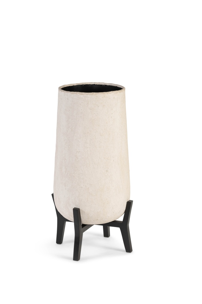 Planter paper mache on stand - iron & wood - black - Ø40x78cm - p 1/1