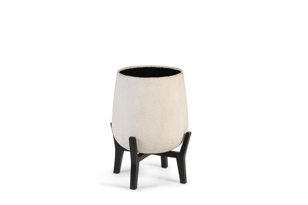 Planter paper mache on stand - iron & wood - black - Ø42x65cm - p 1/1