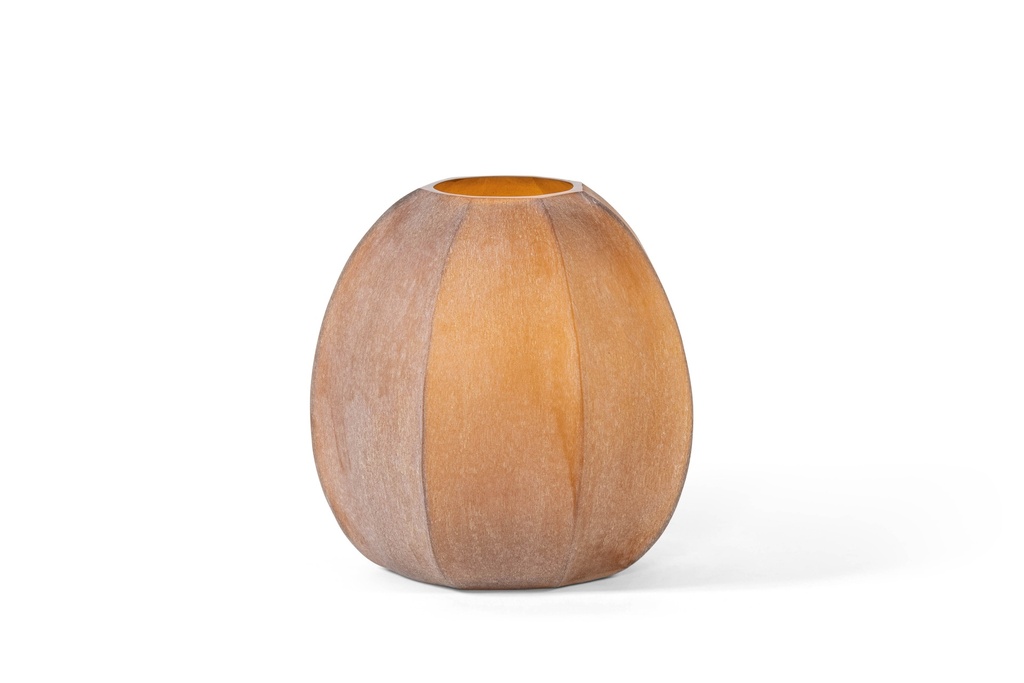 Mouthblown vase vertical flat cutting stone finish amber small - Ø32x33cm - 1/1