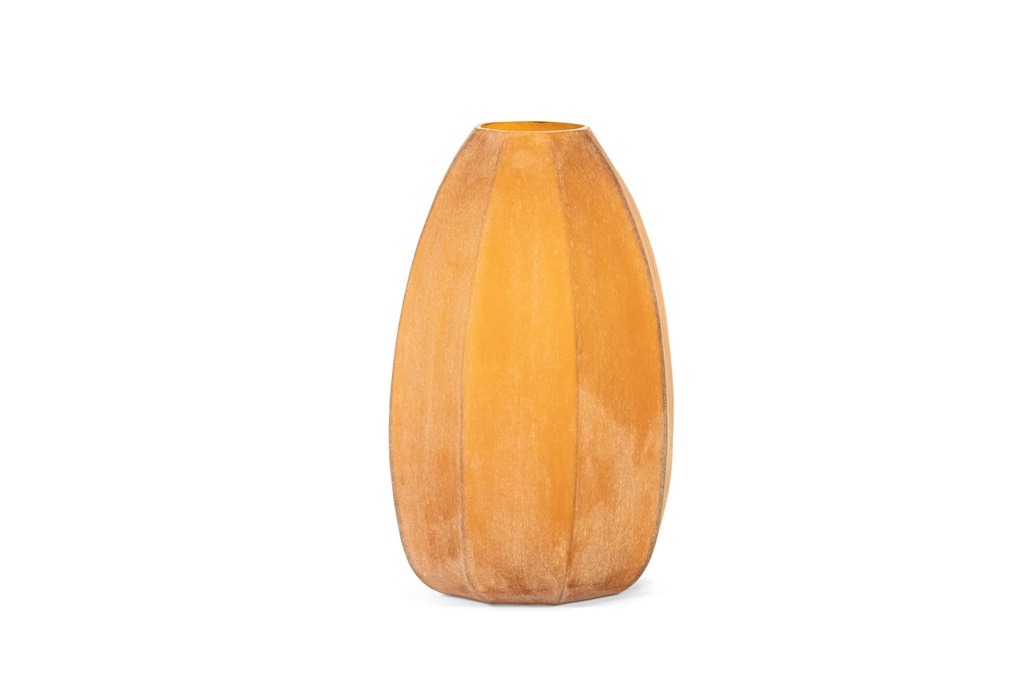 Mouthblown vase vertical flat cutting stone finish amber big - Ø28x46cm - 1/1
