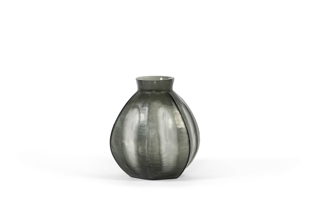 Vase with vertical flat cutting - grey/clear - medium - 27,5x30cm - 1/1