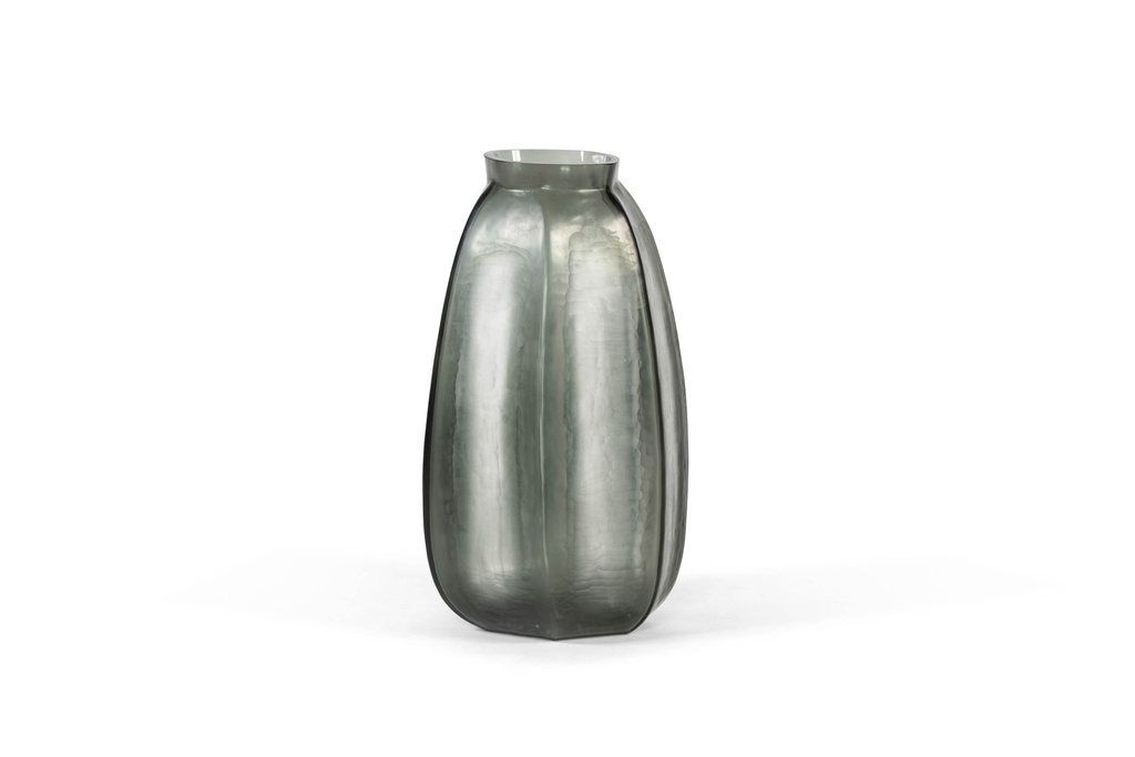 Vase with vertical flat cutting - grey/clear - big - 22x20x40cm - 1/1