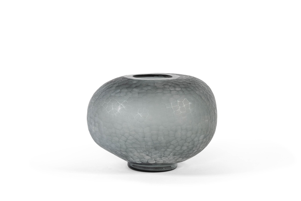 Mouthblown cutted bolvase on stand - grey - Ø34,5x25cm - 1/1