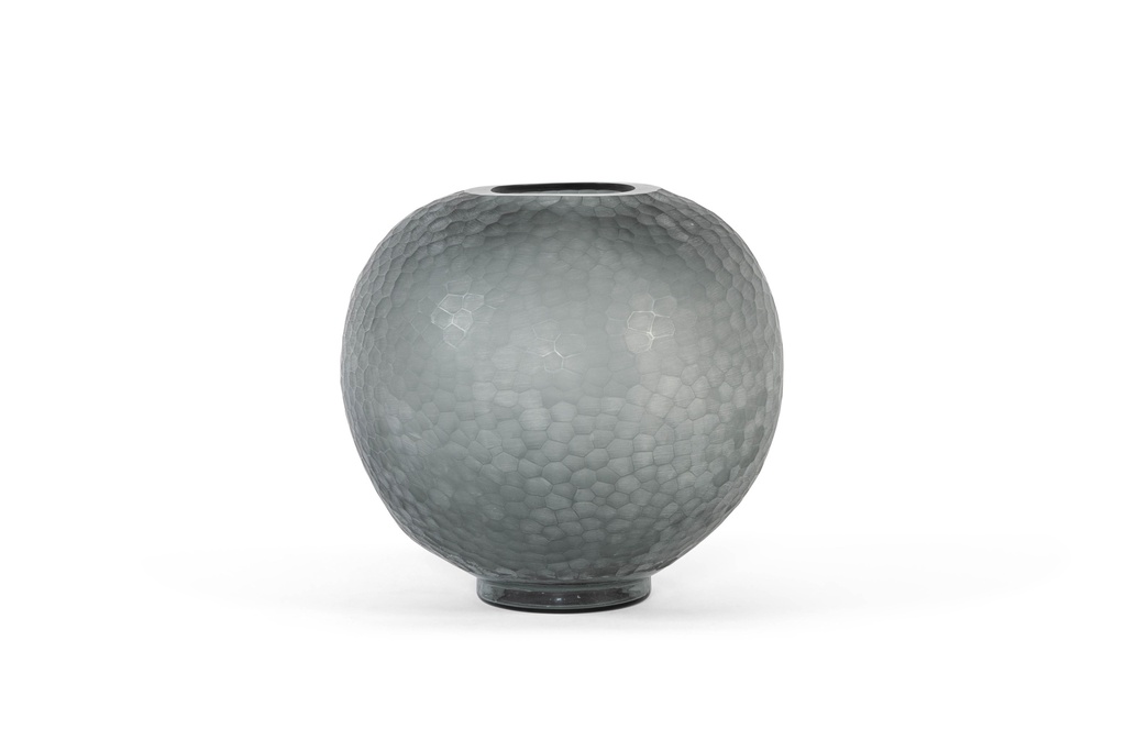 Mouthblown cutted bolvase on stand - grey - Ø36x35,5cm - 1/1