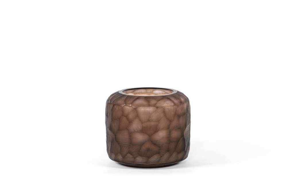 Mouthblown round cutted vase - smoke/move - Ø27x23cm - 1/1
