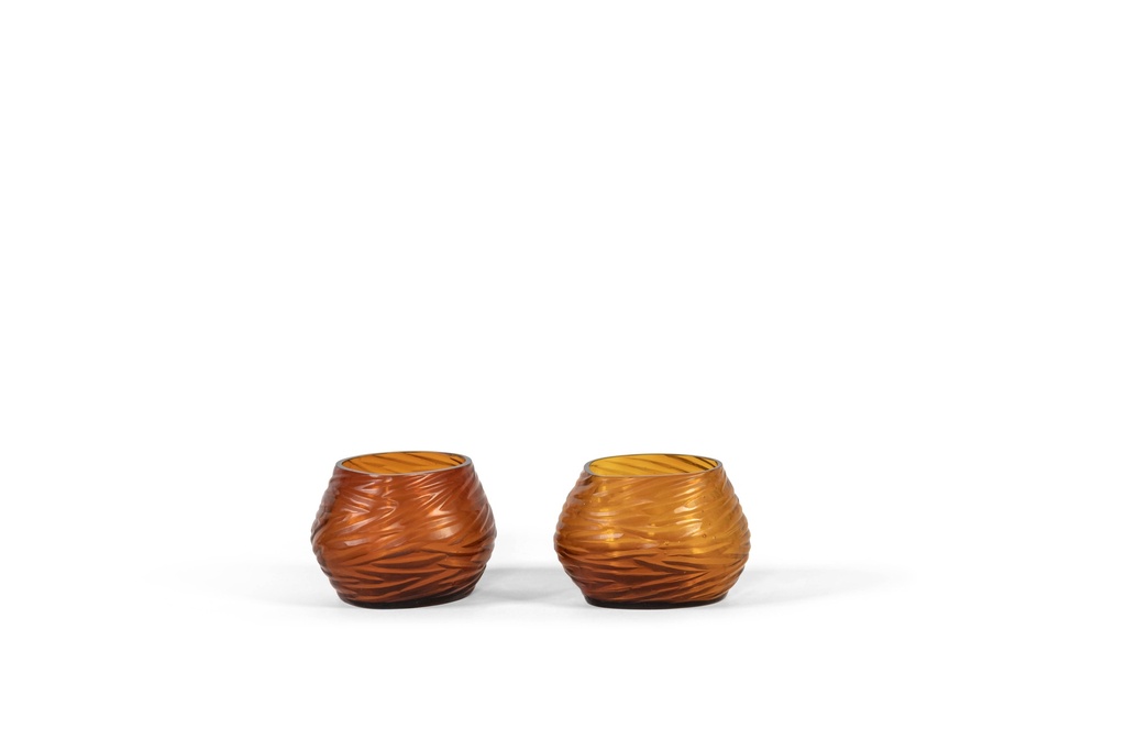 T-Light holder oval with ribble cutting amber big - Ø14x12x10cm - 2/12