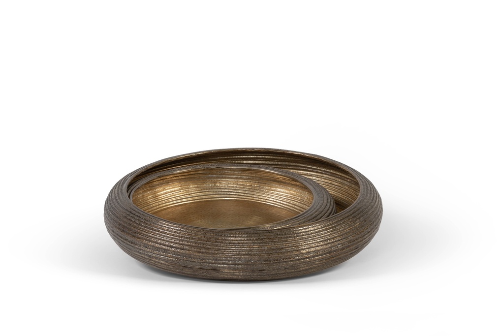 Set of 2 ribbed bowls - aluminium - dark antique brass - Ø59x10,5cm/Ø48x8,5cm - p/1/4
