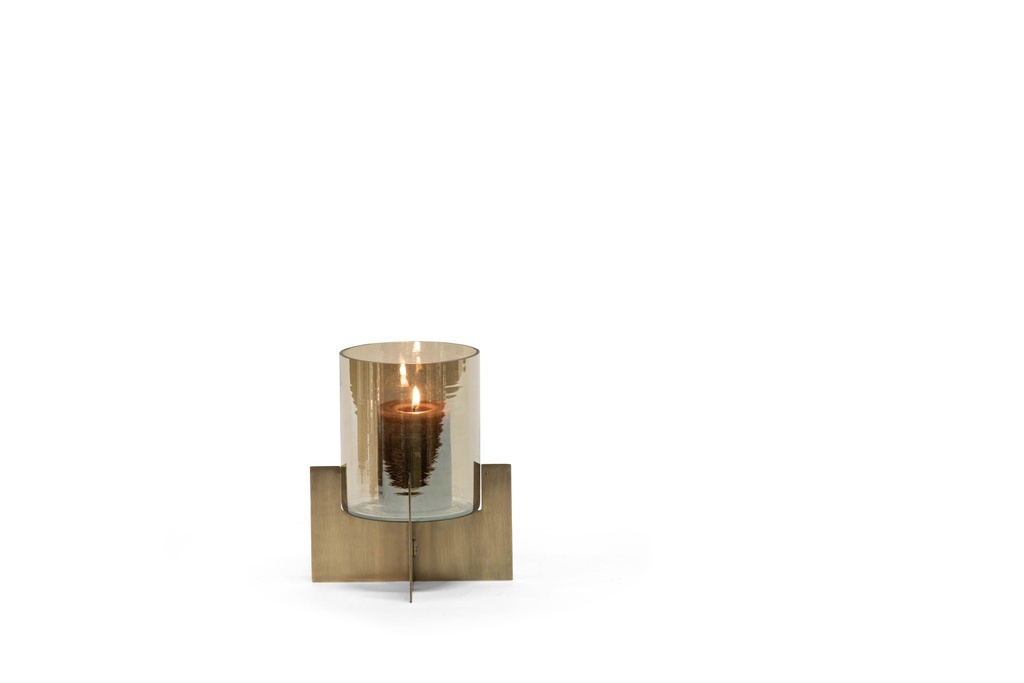 Hurricane with luster glass - iron & glass - brass antique & brown - Ø20x22cm - p1/2